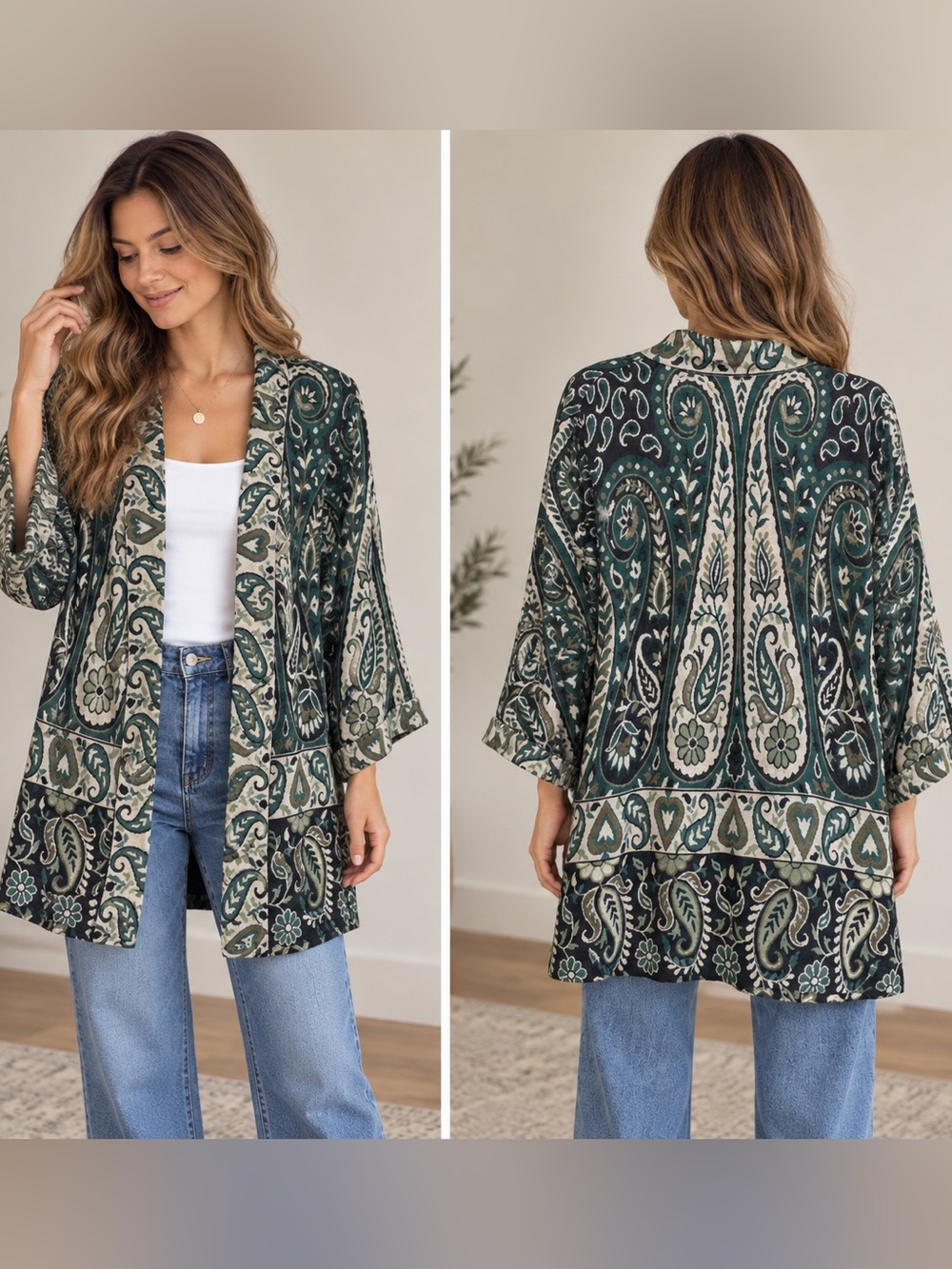 NWT Arnhem Fleur Soft Jacket Olive Paisley Boho Kimono XL $189